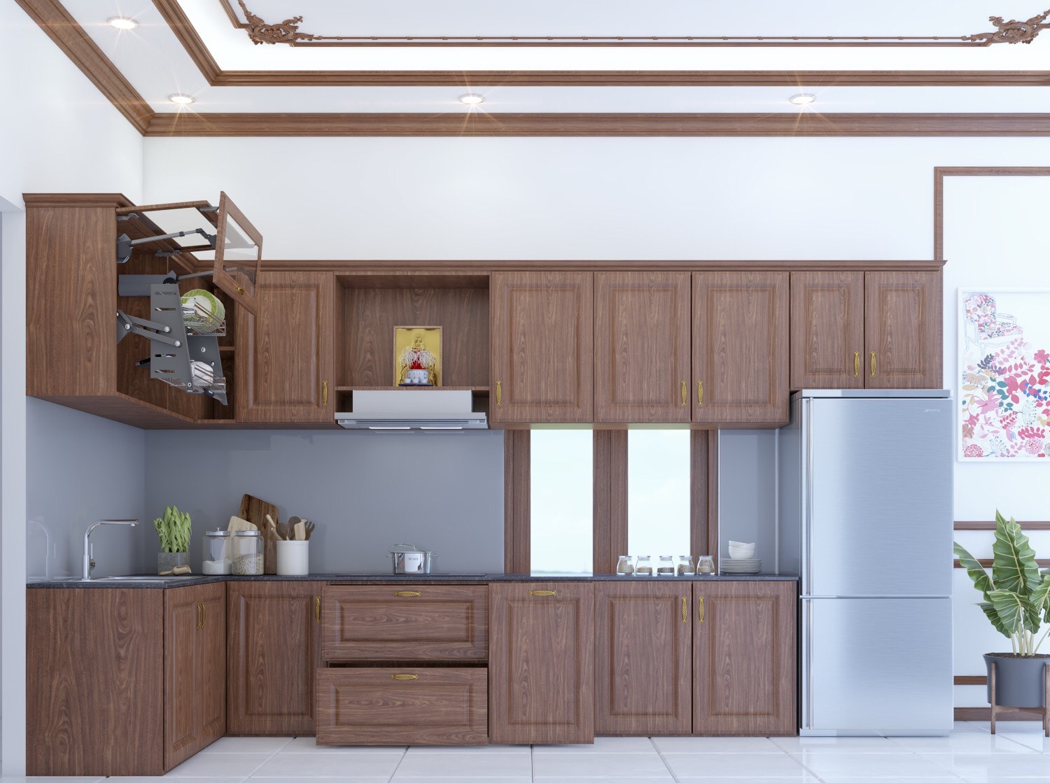 Tủ bếp gỗ óc chó