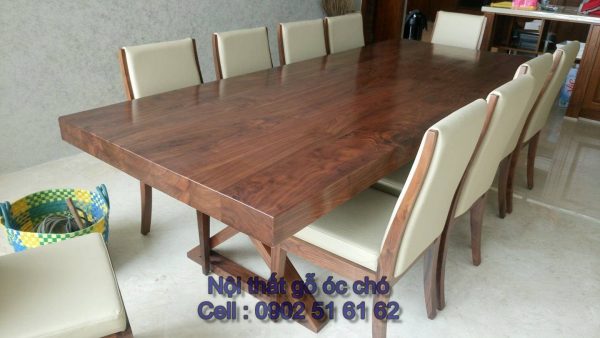 Bàn Ghế Gỗ Óc Chó Bọc Nệm Da