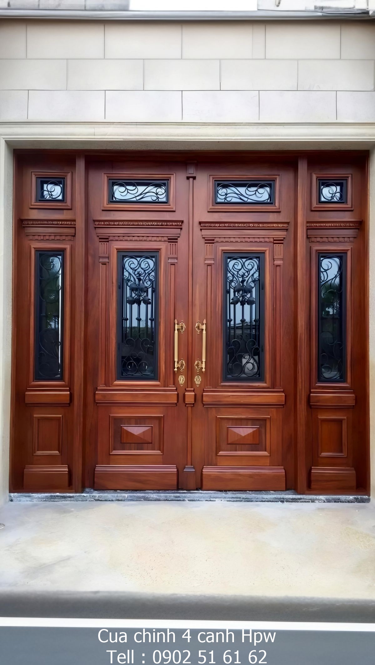 Cửa gỗ đẹp gỗ gõ đỏ - 4 cánh